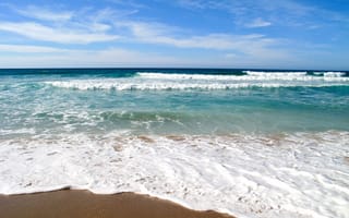 Картинка песок, море, пляж, лето, берег, небо, waves, волны