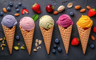 Картинка ягоды, colorful, ice cream, berries, фрукты, мороженое, fruits, рожок
