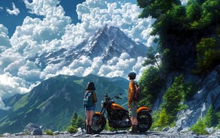 Картинка girl, bike, peaks, anime, boy