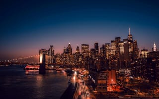 Картинка Нью-Йорк, USA, достопримечательность, Бруклинский мост, Манхэттен, New York, Manhattan, США