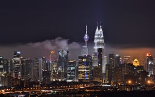 Обои Kuala Lumpur, Малайзия, небоскрёбы, здания, Malaysia, ночной город, Куала-Лумпур