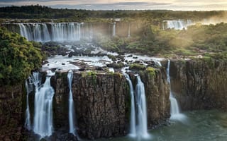 Картинка Горизонт, Красота, Потоки воды, водопады «Три мушкетера», Iguazu Falls, Argentina, водопады Игуасу, Аргентина