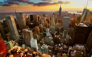 Картинка new york, нью-йорк, закат, небоскребы, крыши, дома