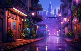 Картинка city, город, фонари, улица, лампы, небоскребы, провода, окна
