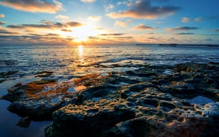 Картинка San Diego, небо, Калифорния, Природа, береговая линия, облака, Сан-Диего, Ocean Beach shoreline, USA, солнце, США