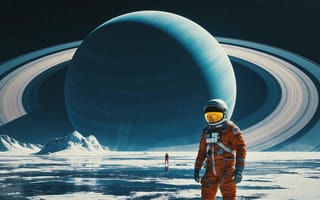 Картинка Saturn, planet, icy, astronaut