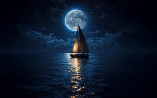 Картинка moon, full, sailboat