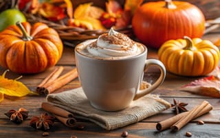 Картинка осень, листья, cozy, тыква, autumn, coffee cup, pumpkin, leaves