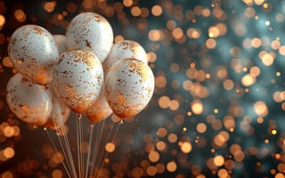 Картинка воздушные шары, Happy Birthday, bokeh, golden, balloons, день рождения