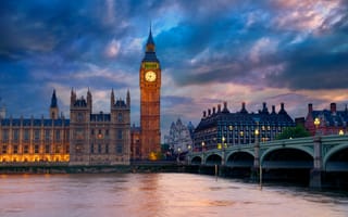 Картинка мост, город, Биг Бен, London, Лондон, England, улица, река