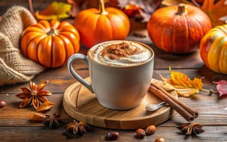Картинка осень, листья, pumpkin, тыква, coffee cup, autumn, cozy, leaves
