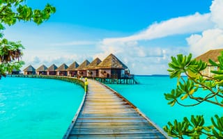 Картинка море, пляж, пирс, beach, курорт, sea, paradise, домик