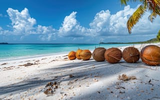 Картинка песок, море, кокос, beach, лето, summer, sea, пляж