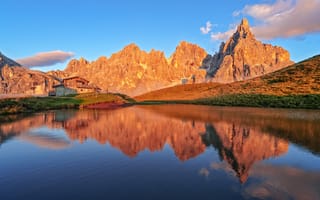 Картинка горы, озеро, Italy, Италия, Dolomites, хребет, отражение, Доломитовые Альпы