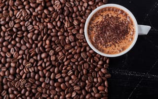 Картинка brown, cup, beans, coffee