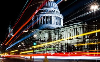 Картинка ночь, Лондон, London, Великобритания, night, St Paul's Cathedral, United Kingdom, Собор Святого Павла