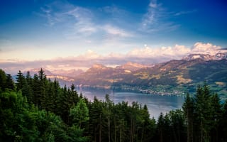 Обои озеро, горы, лес, Switzerland, природа, Lake Zurich