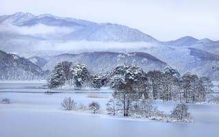 Картинка зима, горы, река
