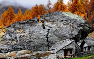 Картинка Альпы, горы, лес, раскол, камень, природа, скалы, дом