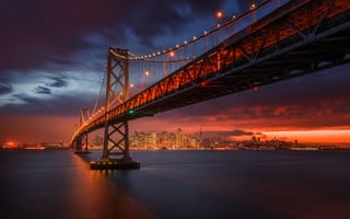 Картинка вечер, Сан-Франциско, Золотые ворота, закат, мост, сумерки