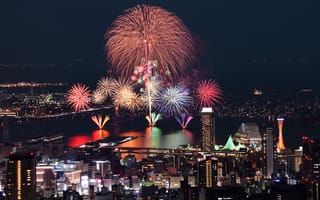 Картинка Япония, Japan, фейерверк, harbor, гавань, Кобе, fireworks, Kobe