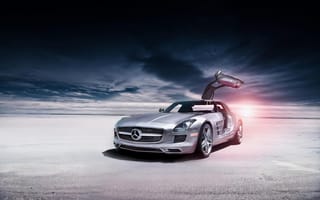 Картинка Mercedes-Benz, silvery, SLS, мерседес бенц, пустыня, серебристый, AMG
