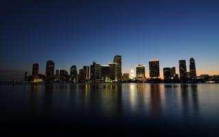 Картинка море, ночь, Майами, вечер, огни, мост, lights, Miami