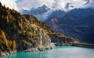Картинка лес, горы, Switzerland, плотина, Émosson Dam, скалы
