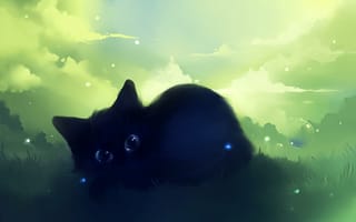 Картинка cat, apofiss, трава, спит, глазки