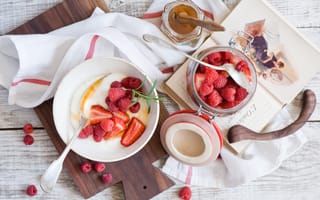 Картинка медом и творогом, Завтрак с ягодами, еда