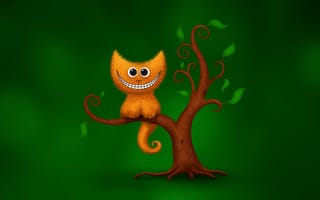 Картинка кот, зеленый, улыбка, юмор, чеширский кот, дерево