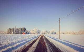 Картинка дорога, снег, snow, road, деревья, trees, house, дома