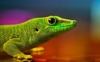 Картинка Ящерица, рептилия, зелёная, радужные цвета