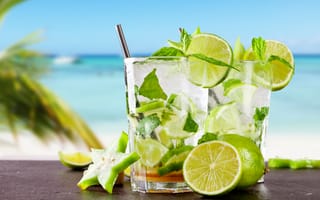Обои мохито, коктейль, fresh, море, mojito, пляж, lime, cocktail, drink, лайм, tropical