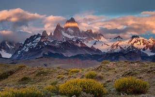 Картинка Аргентина, Чили, пустыня Монте, граница, гора Фитц-Рой, Патагония