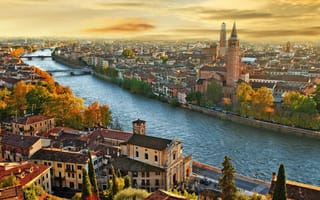 Обои river, мост, Италия, городской пейзаж, Italy, a building, a bridge, река, city landscape, a city, город, здания