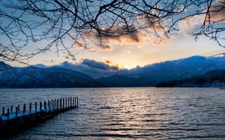 Картинка The Lake at Nikko, облака, горы, озеро