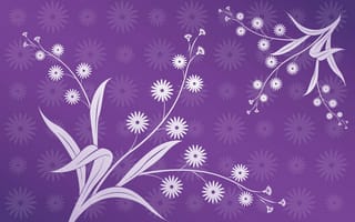 Картинка абстракции, листья, фиолетовый фон, цветы
