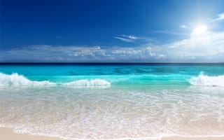 Обои солнце, песок, пляж, sunshine, море, emerald, ocean, sea, beach, blue