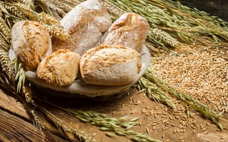 Обои хлеб, выпечка, пшено, булочки, колосья, пшеница
