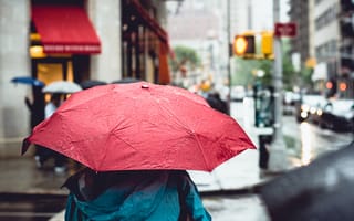 Картинка улица, зонт, город, дождь