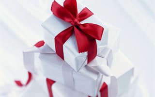 Обои праздник, коробки, бантик, красная, ленточка, подарки