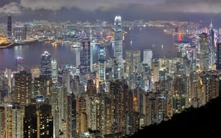 Обои Гонконг, ночь, небоскребы, здания