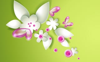 Картинка цветы, flowers, butterflies, бабочки, зеленая абстракция, green abstraction