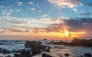 Картинка пляж, закат, Австралия, sunset, Australia, rocks, beach, камни