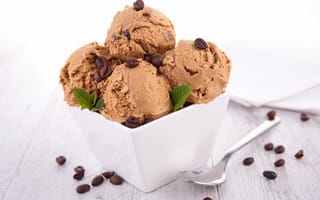 Обои мороженое, dessert, ice cream, кофейные зерна, mint, мята, десерт, coffee beans