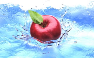 Обои яблоко, Apple, вода, water, брызги, splashes