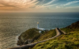 Картинка море, скалы, lighthouse, sea, cliff, маяк, morning, утро