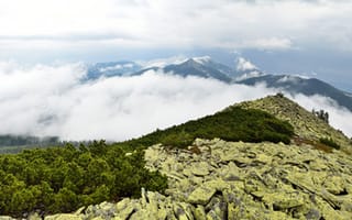 Картинка небо, облака, панорама, камни, горы