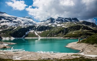 Картинка озеро, emerald, lake, горы, mountain, пейзаж, landscape